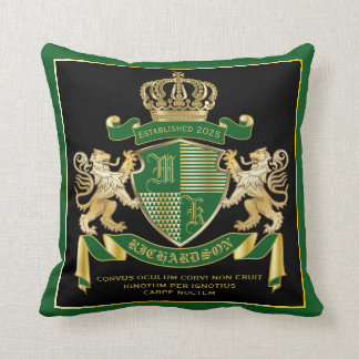 Coussin Faites votre propre blason Green Gold Lion Emblem