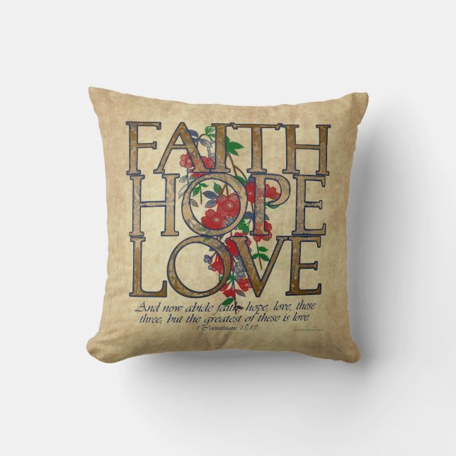 Coussin Faith Hope Love Christian Bible Verse (Recto)