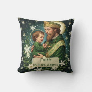 Coussin Faith in His Arms Saint Patrick with Baby Jesus 