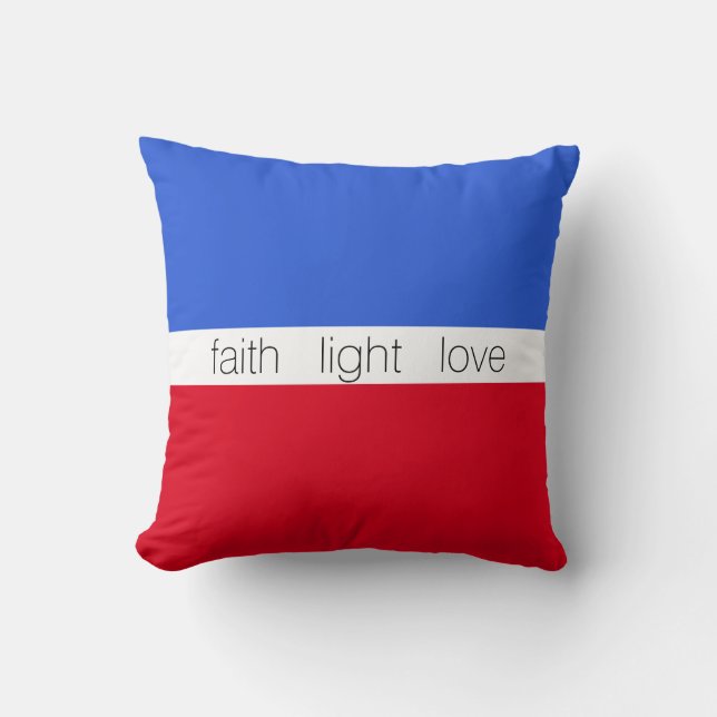 Coussin Faith Light Love on Blue, Red & White (Recto)