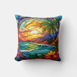 Coussin falaises de plage tropicale vitrail