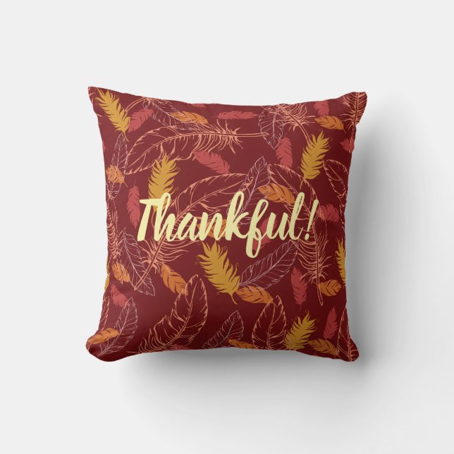 Coussin Fall Feathers Thankful/Blessed Throw Pillow (Recto)
