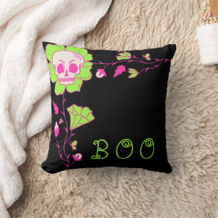 Coussin Famille classique de crâne noir et rose Halloween