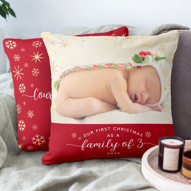 Coussin Famille de 3 Bébés Premier Noël Flocon de neige Ph (Créateur téléchargé)