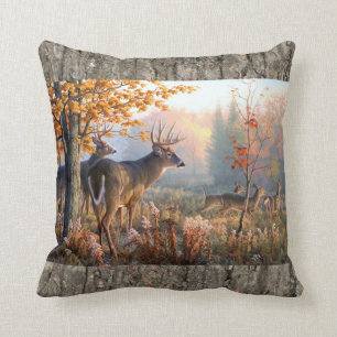 Coussin Famille de cerfs communs jouant dans le domaine