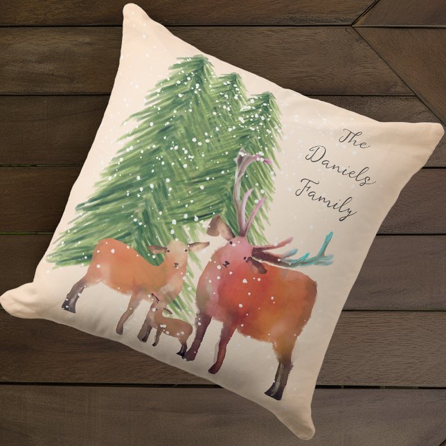 Coussin Famille de cerfs de Noël personnalisée (Créateur téléchargé)