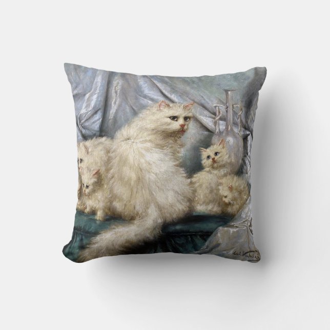 Coussin Famille de chats blancs, Carl Kahler (Recto)