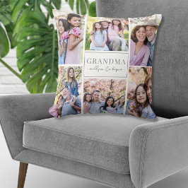 Coussin Famille de collage de photos de grand-mère