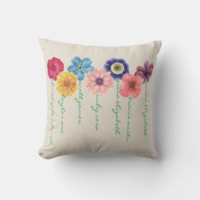 Coussin Famille de fleurs (7 noms) Jeu d'oreiller (Recto)