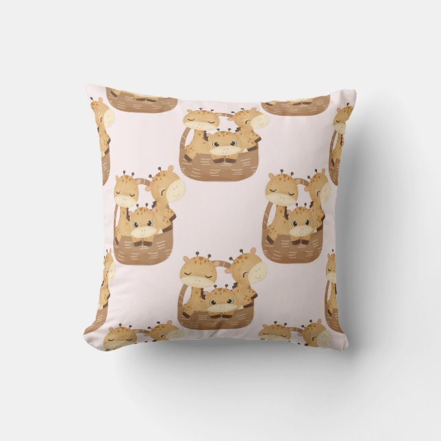 Coussin Famille de Giraffe cosy en paniers (Recto)