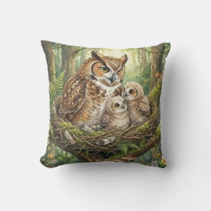 Coussin Famille de Hiboux de la Forêt Enfantine