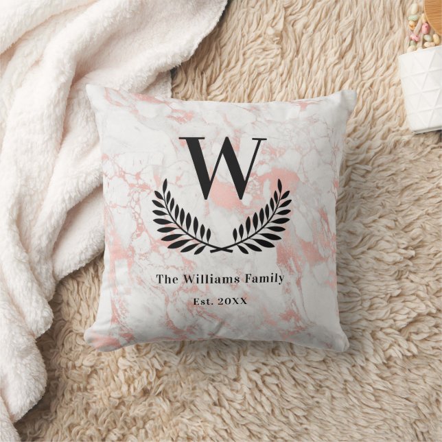 Coussin Famille de marbre rose or rose monogramme élégant (Couverture)