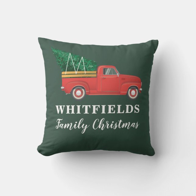 Coussin Famille de Noël Correspondance Camion rouge Modern (Recto)
