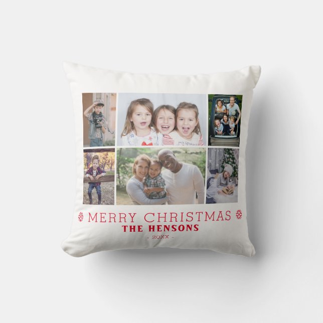 Coussin Famille de Noël Joyeux 6 Photo Collage (Recto)