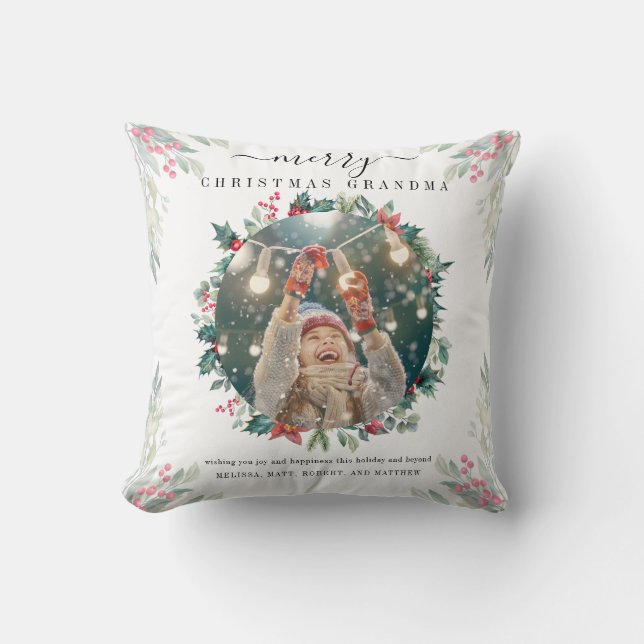 Coussin Famille de Noël Photo Grand-mère Keepsaké (Recto)