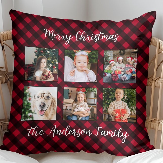 Coussin Famille de Noël Plaid Collage photo personnalisé (Créateur téléchargé)