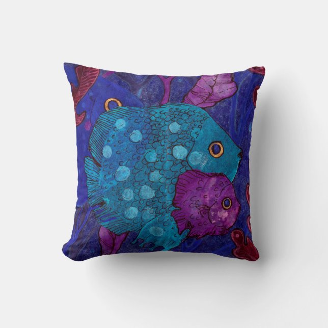 Coussin Famille de poissons, Sous-marin, Bleu & Violet (Recto)