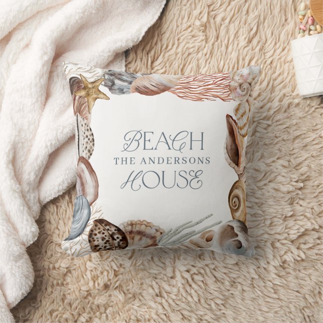 Coussin Famille de vacances d'été de coquille de mer chaud (Couverture)