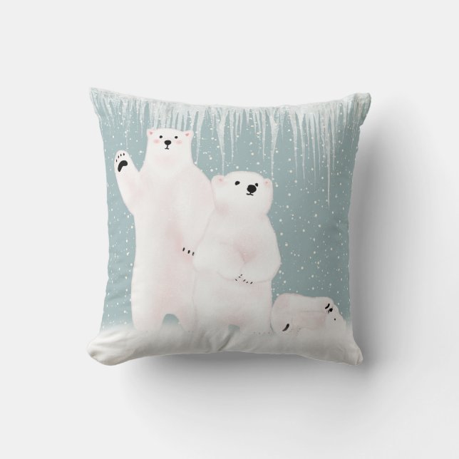 Coussin Famille D'Ours Polaires Dans Les Flammes De Neige  (Recto)