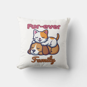 Coussin Famille Fur‑ever – Cadeau drôle pour amateur de ch