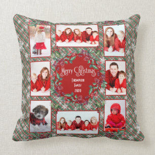 Coussin Famille Modèle photo Noël Rouge + Green Plaid