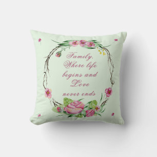 Coussin Famille - Où La Vie Commence Et L'Amour Ne Se Term