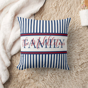 Coussin Famille personnalisée rouge de rayure blanche et