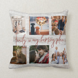Coussin Famille Photo Collage Ferme Typographie Rustique