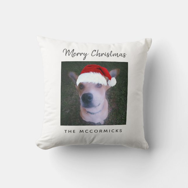 Coussin Famille photo de chien de Noël mignon Nom personna (Recto)
