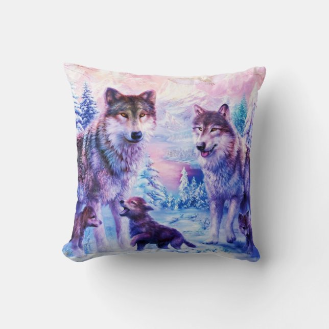 Coussin Famille sauvage de loup (Recto)