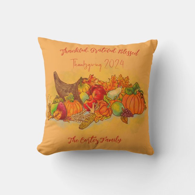 Coussin Famille Thanksgiving Personnalisée - Personnalisab (Recto)