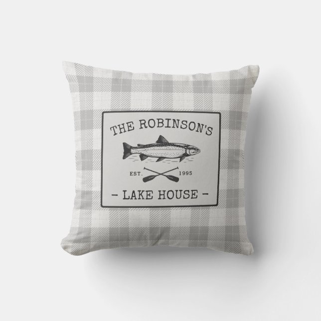 Coussin Family Lake House Oars Poisson Russe Blanc Plaid (Recto)