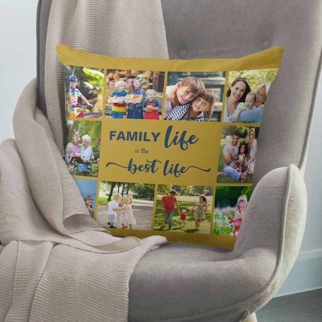 Coussin Family Life est la Best Life Ochre Blue 10 Photo (Créateur téléchargé)