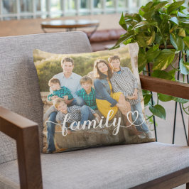 Coussin Family Love White Script Photo personnalisée