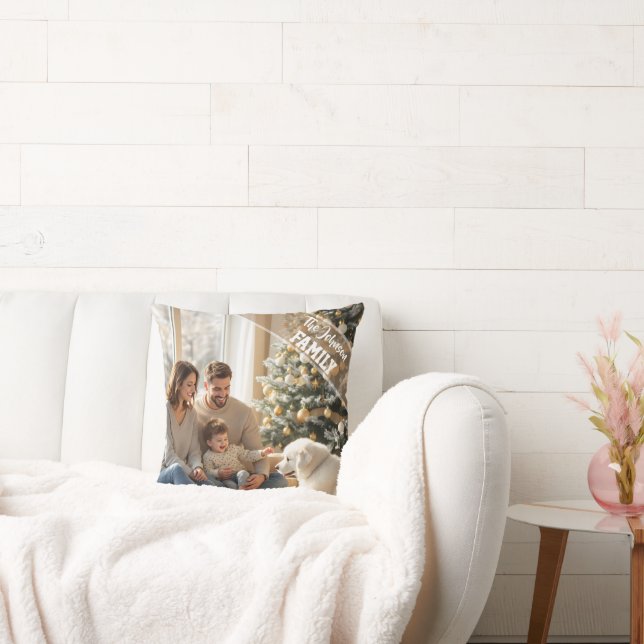 Coussin Family modern script Text Overlay with Two Photos (Canapé)