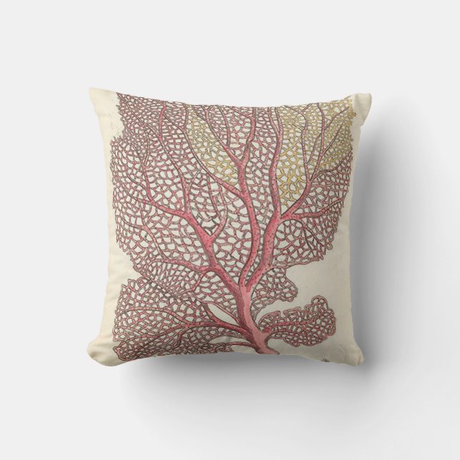 Coussin Fan de mer, carreau nautique rose de corail (Recto)