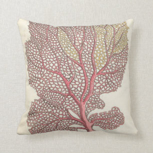 Coussin Fan de mer, carreau nautique rose de corail