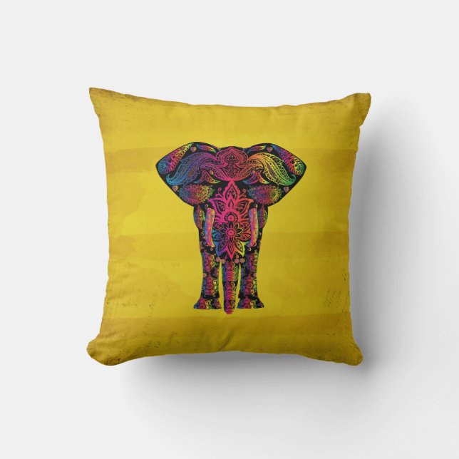 Coussin Fancy Ornamental Elephant Design Couleurs audacieu (Recto)