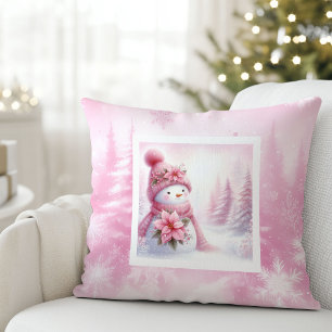 Coussin Fancy Pinkmas Bonhomme de Neige Pastel Hiver Enfan