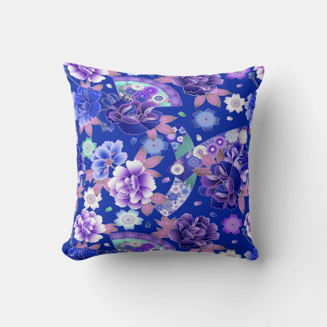Coussin Fans et fleurs japonais (Recto)