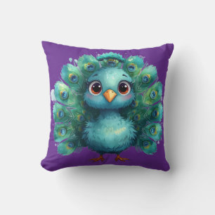 Coussin Fantaisie mignonne Paon bleu fantaisiste