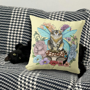 Coussin Fantaisie Pastel Chat Féerique Tigré Floral 
