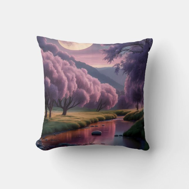 Coussin Fantasy Moonlit River Dreamscape Illustration (Recto)