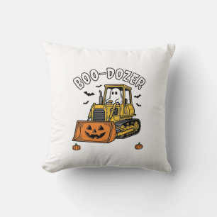 Coussin Fantôme d'Halloween Boo Dozer Bulldozer Drôle_1