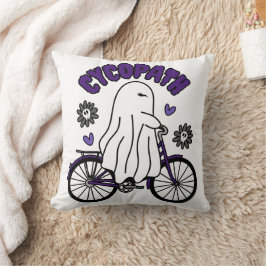 Coussin Fantôme d'Halloween Cycopath sur un vélo violet
