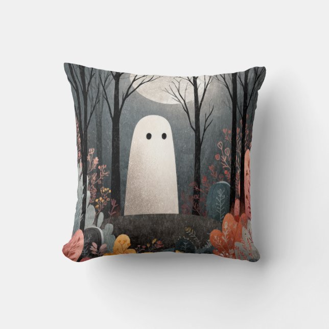 Coussin Fantôme mignon de l'Halloween de l'aquarelle de fo (Recto)