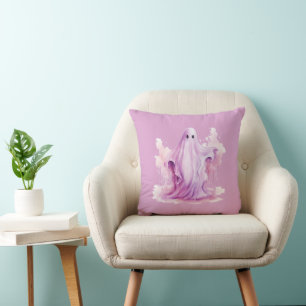 Coussin Fantôme rose effrayant et effrayant Halloween rose