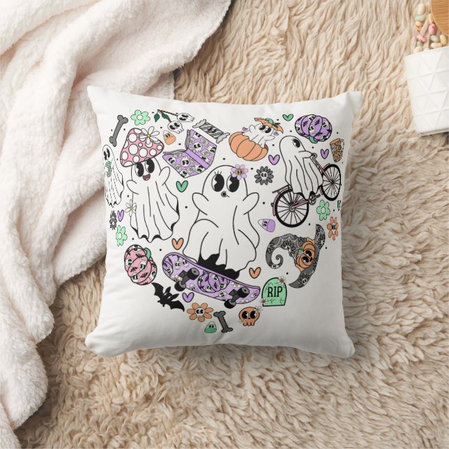 Coussin Fantômes d'Halloween rétro et forme de coeur Citro (Couverture)