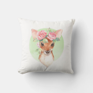 Coussin Faon et roses roses
