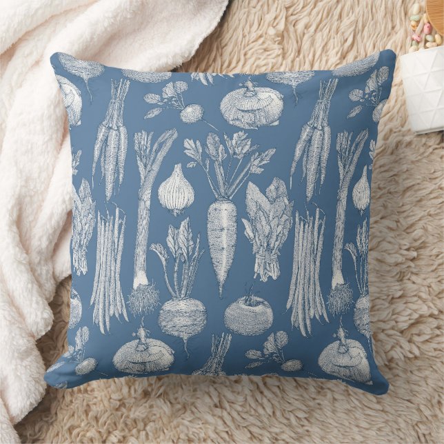 Coussin farmer's market vegetables cobalt denim (Couverture)